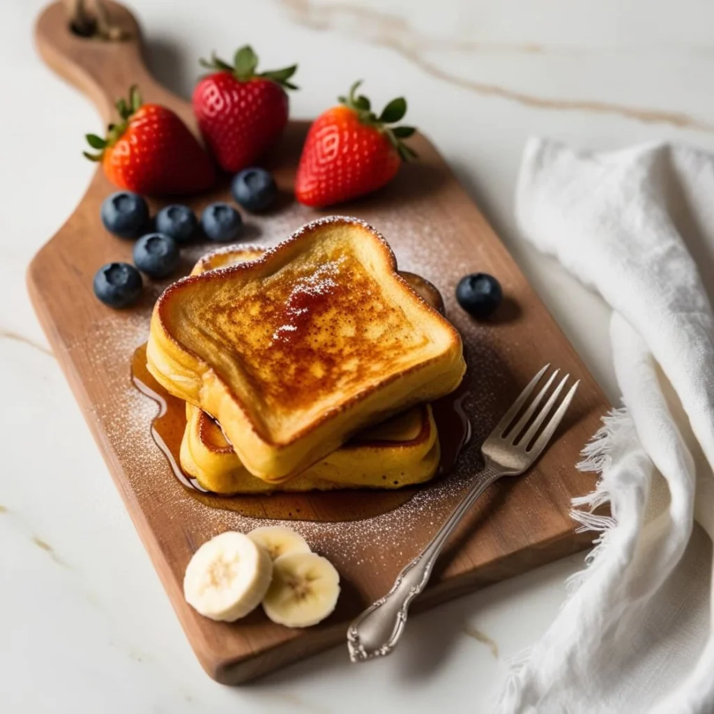Delicious French Toast with Fresh Berries and Maple Syrup.